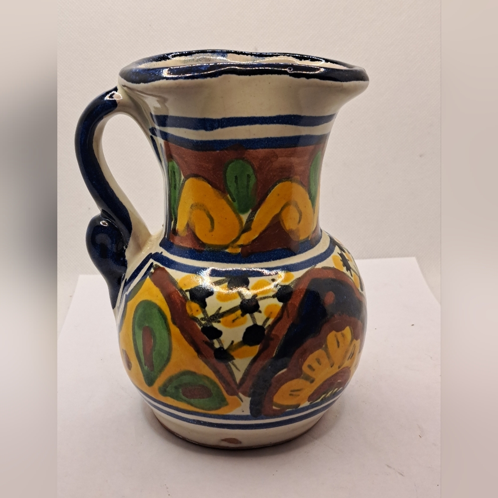 Talavera Mexican Jug, Made in Mexico Pitcher Studio Pottery.
